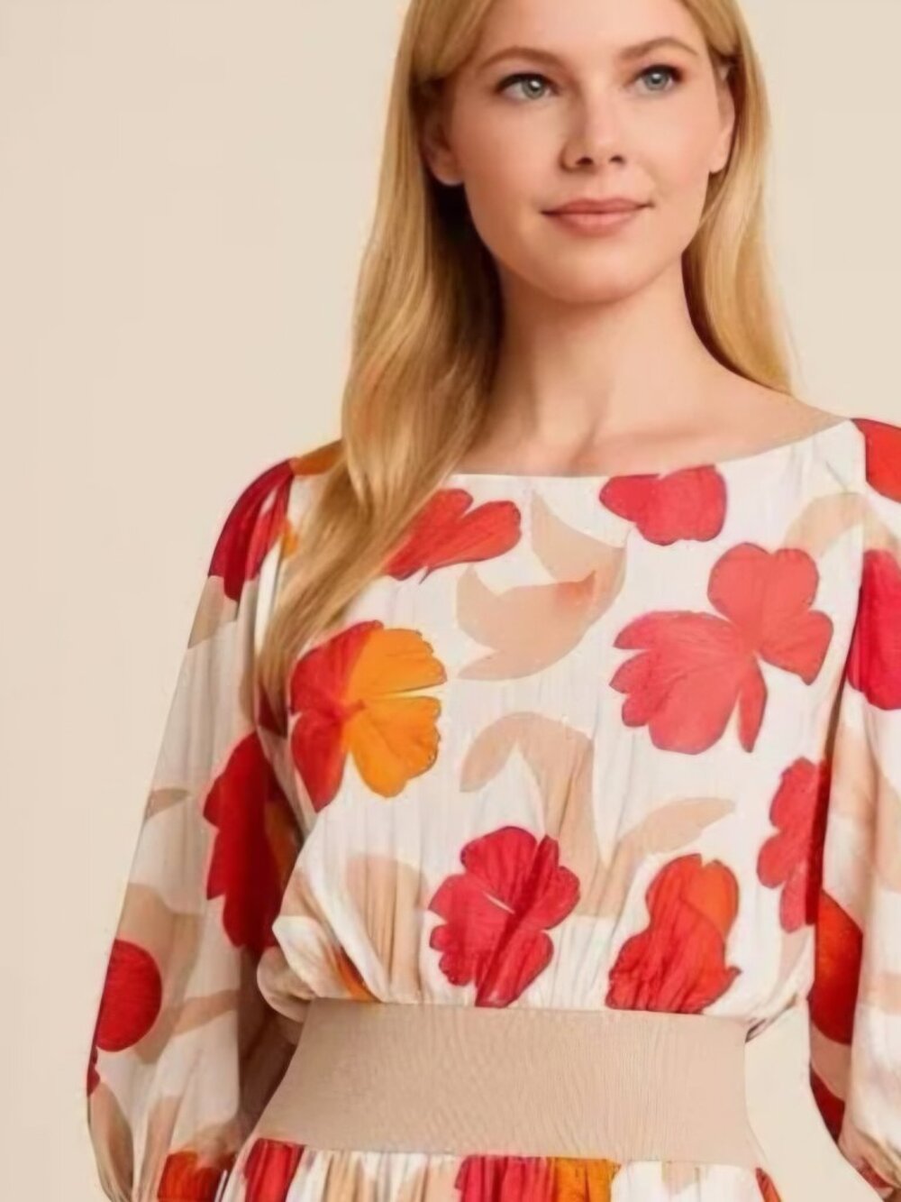 Maeve Anthropologie boho vibrant floral Event puff sleeve waisted Beachy dress L - Picture 2 of 8